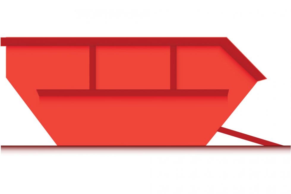 Side on view of red skip icon